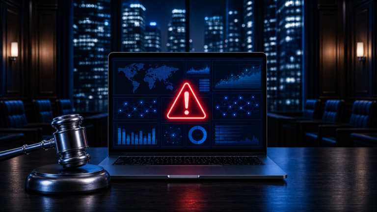 compliance laptop red logo blue data
